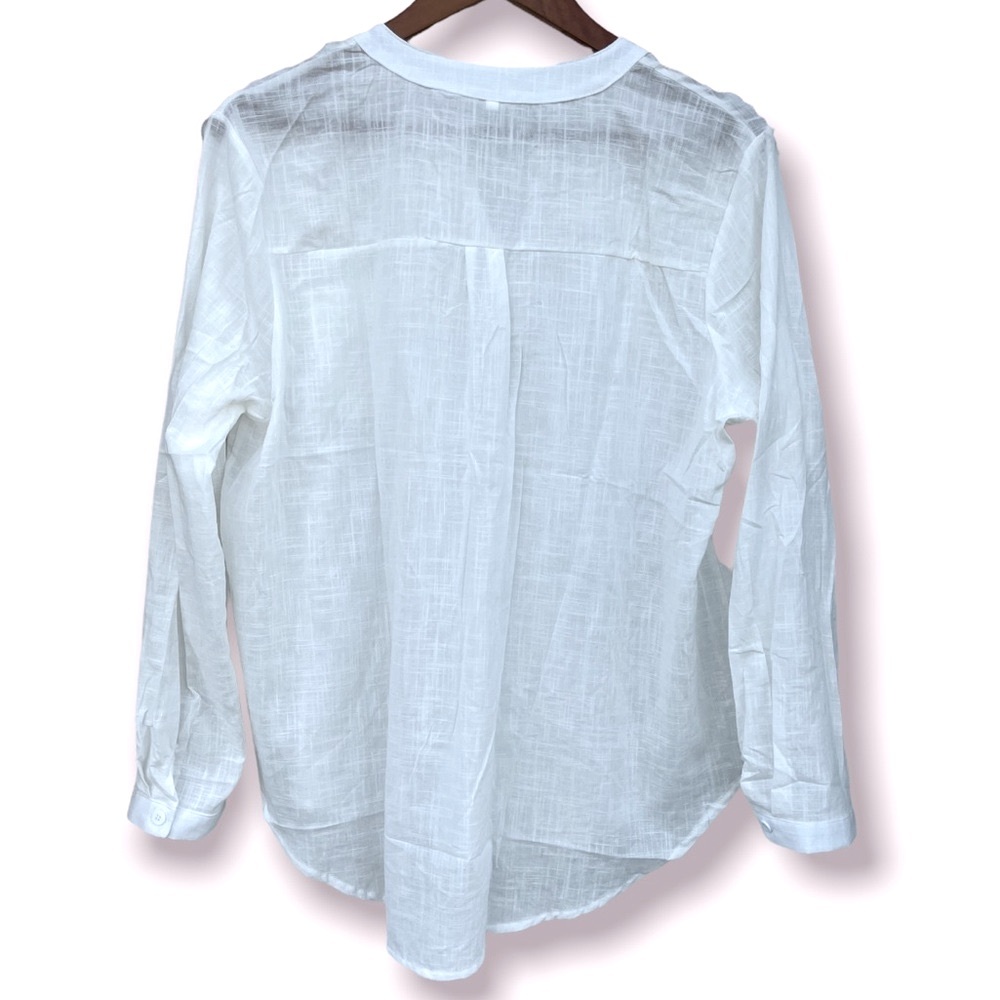 NWT V-Neck Long Sleeve Partial Button Top, White |XL - Picture 7 of 7